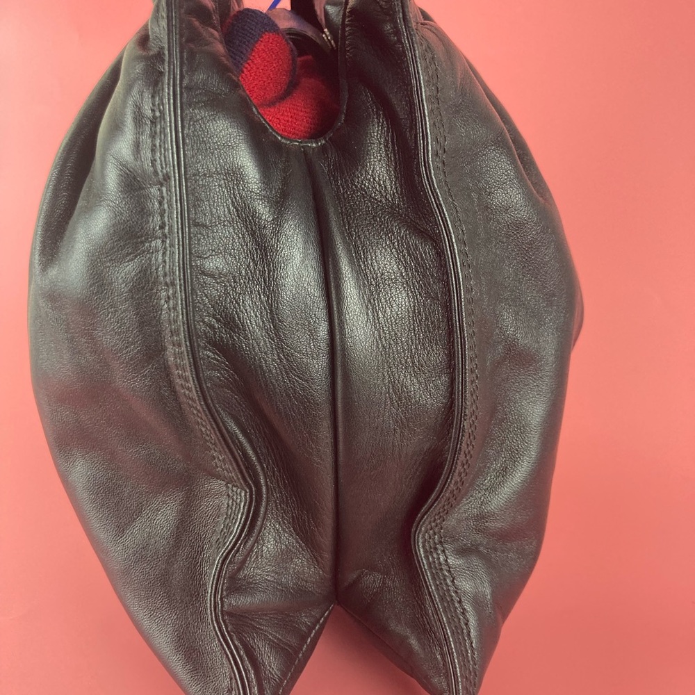 🚫SOLD🚫LOEWE BLACK LAMBSKIN EMBROIDERED LOGO HOBO BAG - Picture 6 of 11